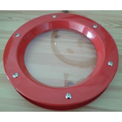 Porthole window embossed RED 350 mm glass transparent nuts flange