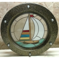 Porthole window color „Old gold” 350 mm STAINED GLASS No. 1 nuts coupling