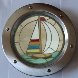 Porthole window embossed INOX 350 mm STAINED GLASS No. 1 nuts flange