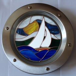 Porthole window embossed INOX 350 mm STAINED GLASS No. 3 nuts flange