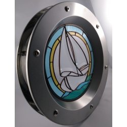 Porthole window embossed INOX 350 mm STAINED GLASS No. 6 nuts flange
