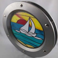 Porthole window embossed INOX 350 mm STAINED GLASS No. 8 nuts flange